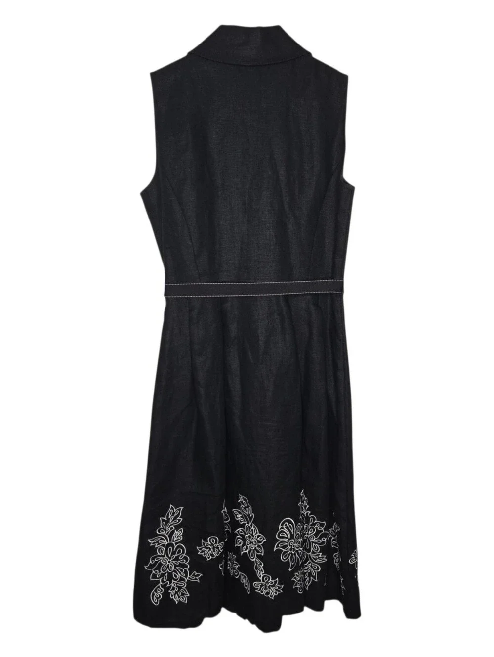Oscar De La Renta Womens Black Floral Embroidered Linen Midi Shirt Dress 8